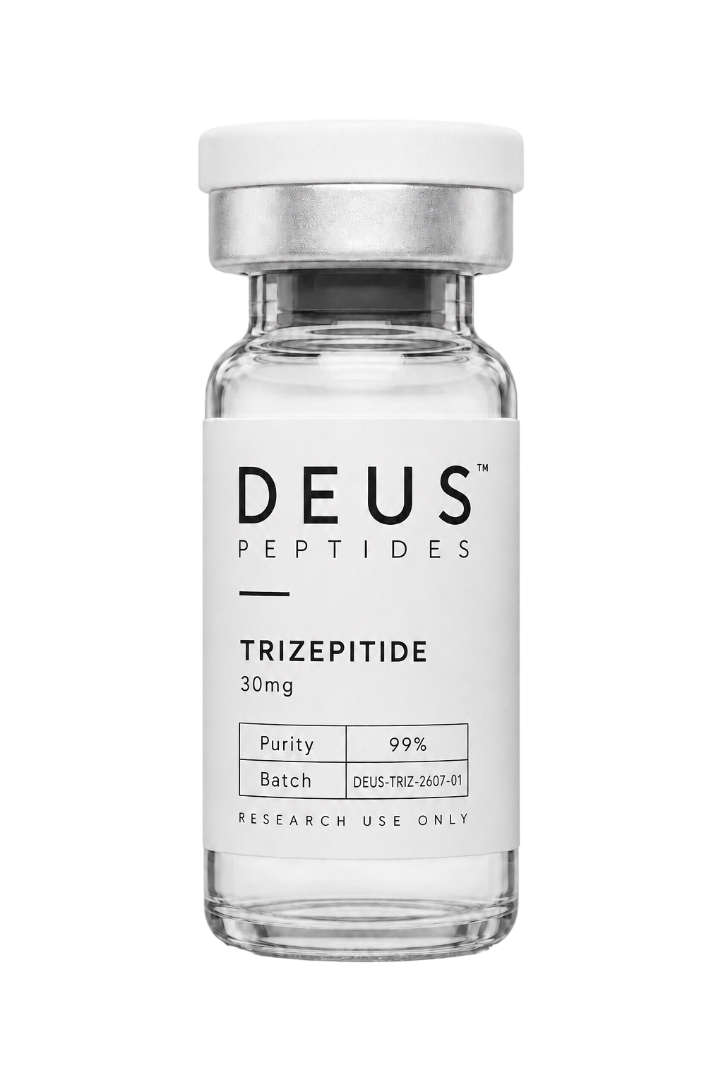 DEUS Tirzepatide 30mg research peptide vial