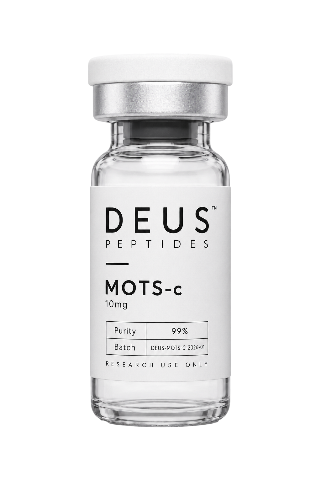 DEUS MOTS-c 10mg Research Peptide research vial and packaging